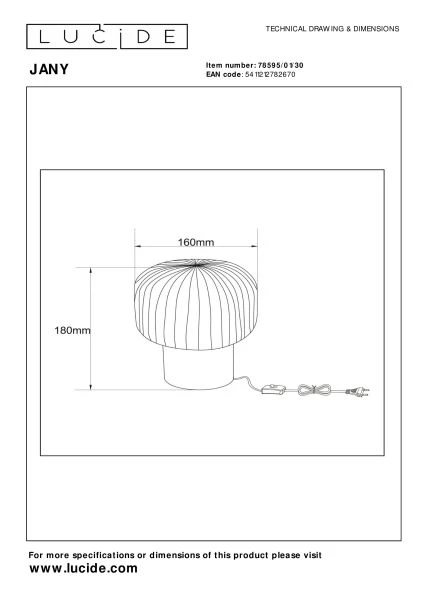 Lucide JANY - Tischlampe - Ø 16 cm - 1xE14 - Schwarz - TECHNISCH